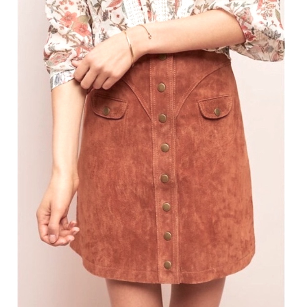 Anthropologie Suede button down skirt, size 0